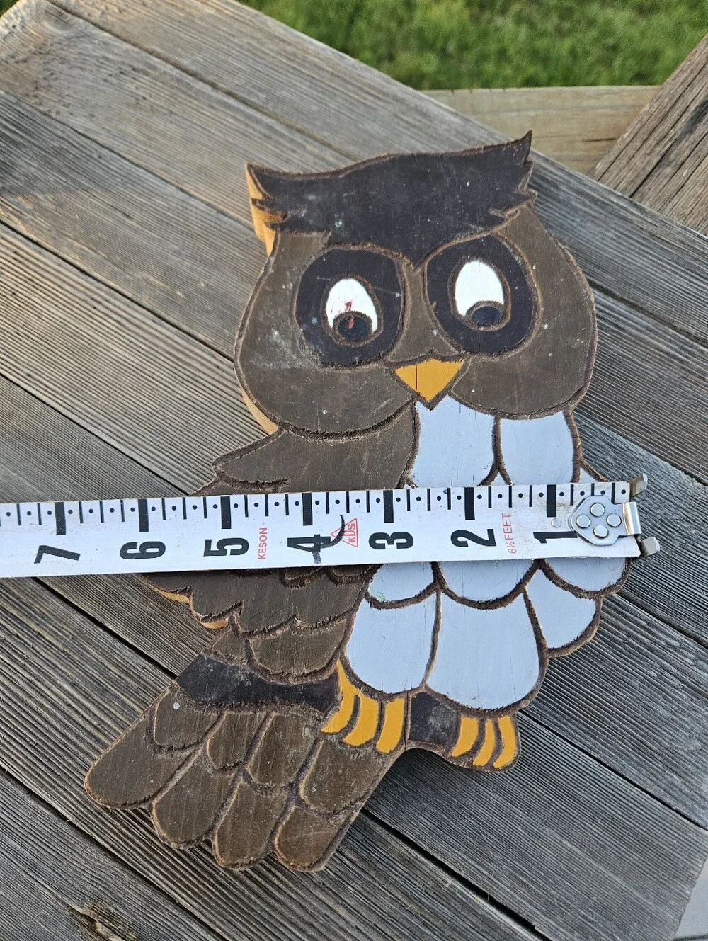 Folk Art Wooden Owl Handmade Garden Stake Outdoor Porch Yard Decor